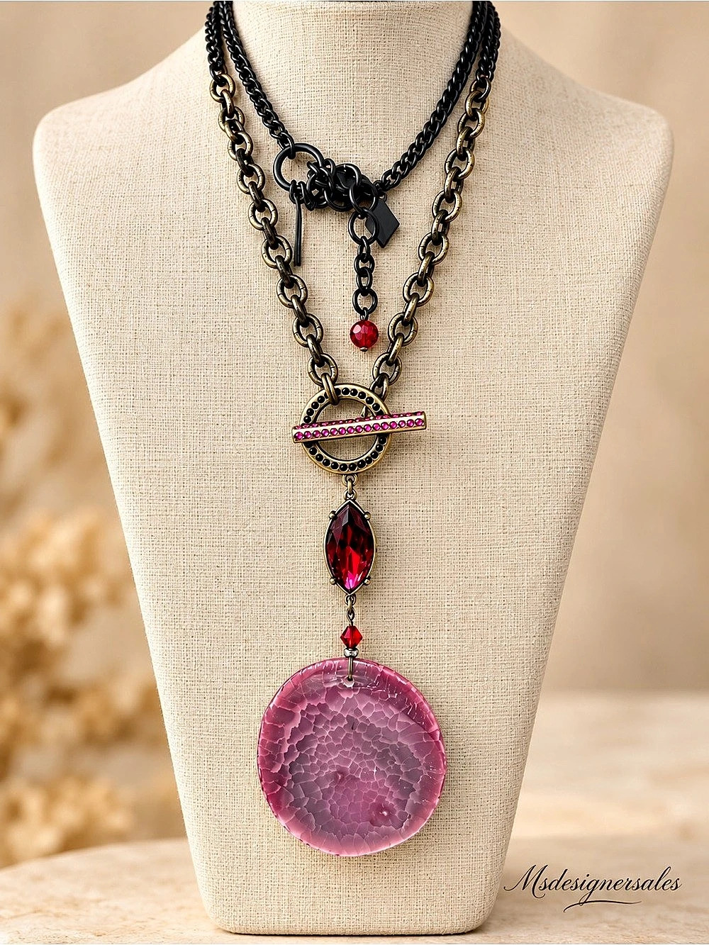 Layered Pendant Necklace Pink & Black 182